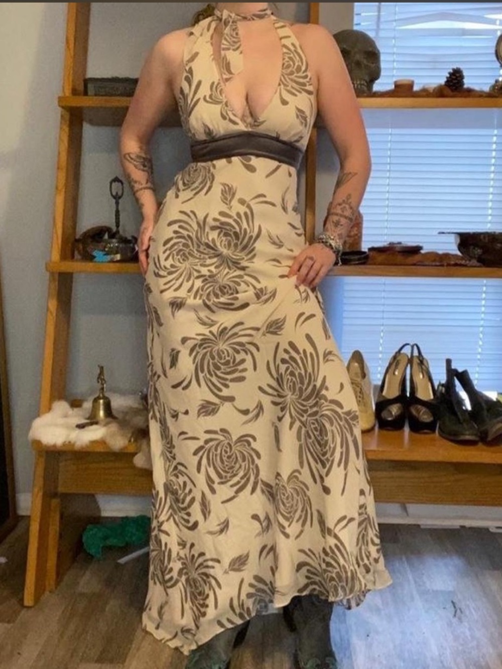 Halter Neck Floral Silk Western Maxi Dress